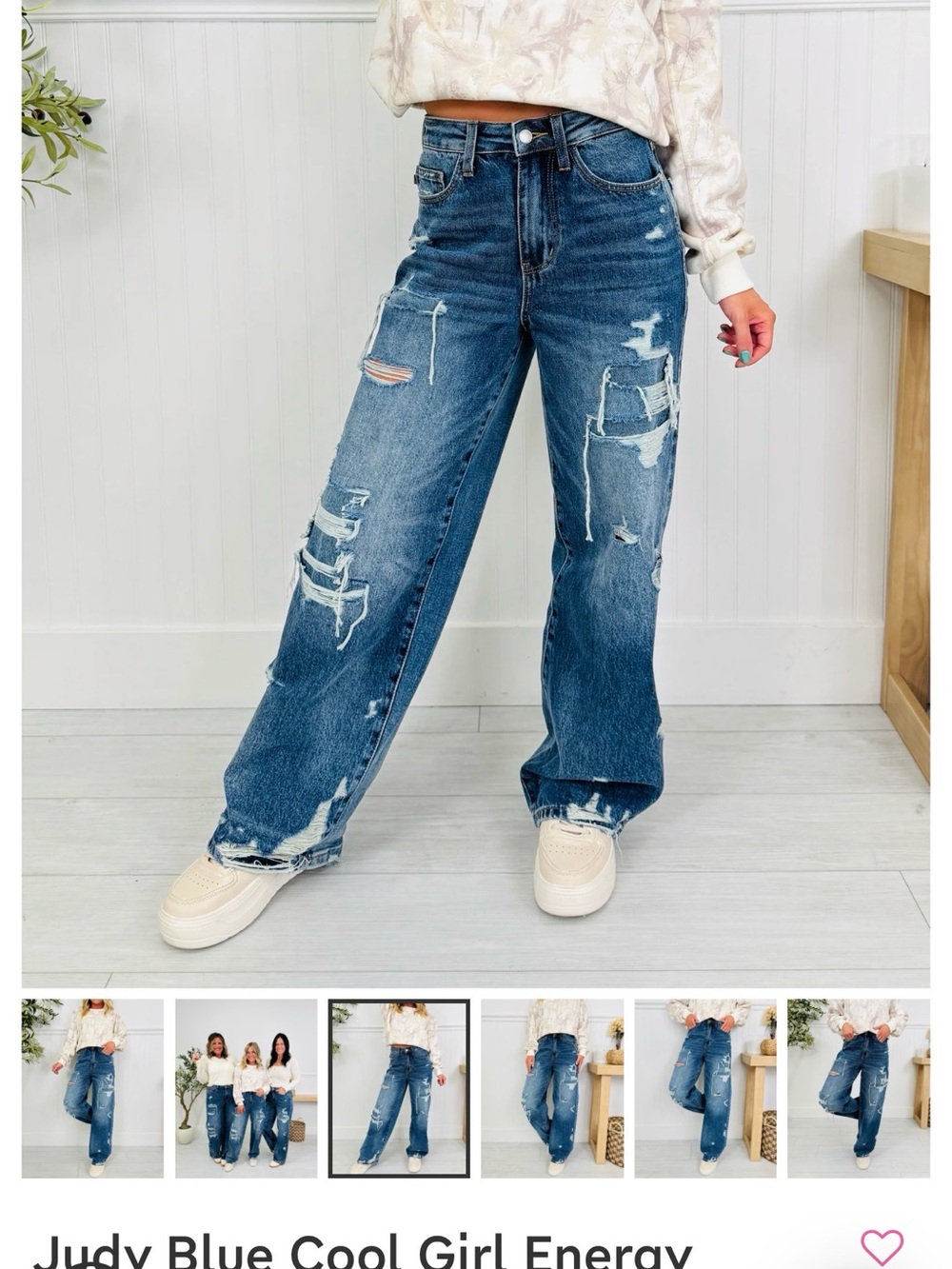 Judy Blue Distressed Medium Blue Wide-Leg Jeans